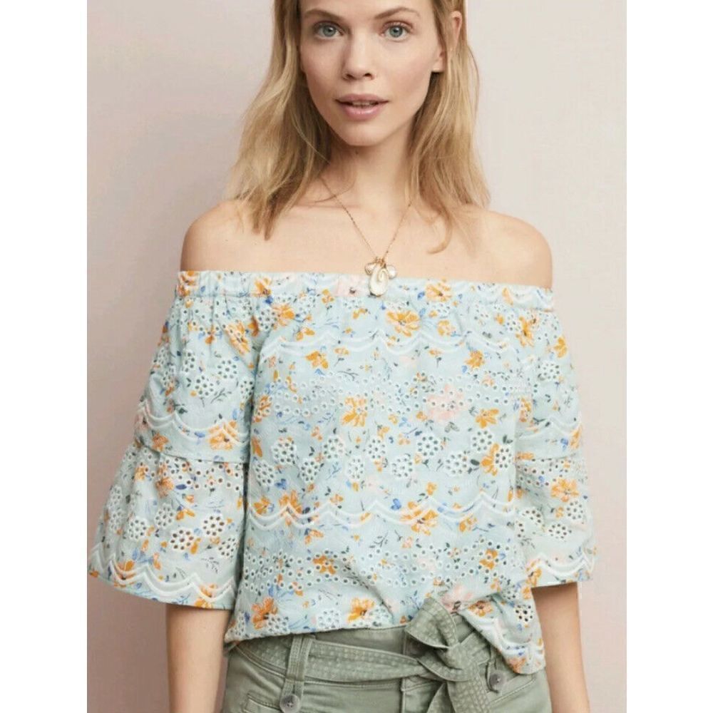NWOT Laia Ashtabula Embroidered Floral Off The Shoulder Blouse